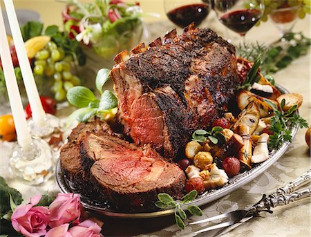 roast not turkey not chicken not pork - Partially Sliced Prime Rib on Platter Stock Photo - Premium Royalty-Free, Code: 659-03520895
