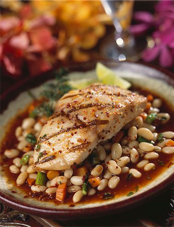 fish barbeque - Grilled fish fillet on bean sauce Stock Photo - Premium Royalty-Free, Code: 659-03520916