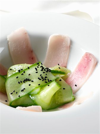 Swordfish and Cucumber Salad with Black Sesame Seeds Fotografie stock - Premium Royalty-Free, Codice: 659-03521025