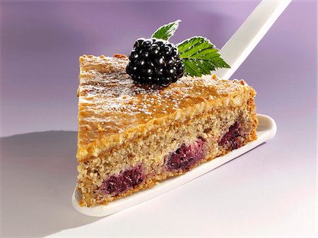 simsearch:659-08147065,k - Un morceau de gâteau de noix de blackberry sur le serveur de gâteau Photographie de stock - Premium Libres de Droits, Code: 659-03521881