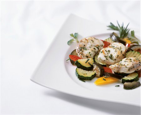 fish dish - Monkfish on mixed vegetables Stock Photo - Premium Royalty-Free, Code: 659-03534606