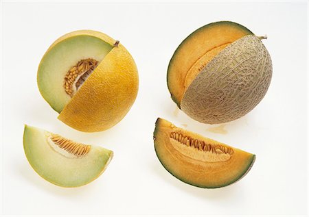 simsearch:659-01861549,k - Two melons, each with a wedge removed Stock Photo - Premium Royalty-Free, Code: 659-03534687