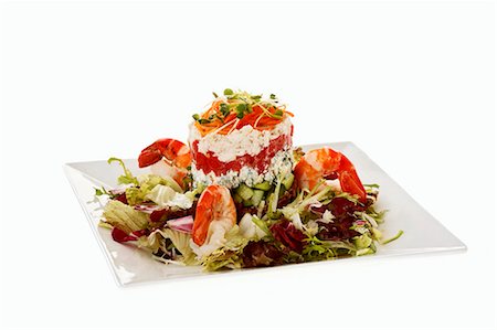 Tower of crab salad, tomatoes and blue cheese Stock Photo - Premium Royalty-Free, Code: 659-03536103
