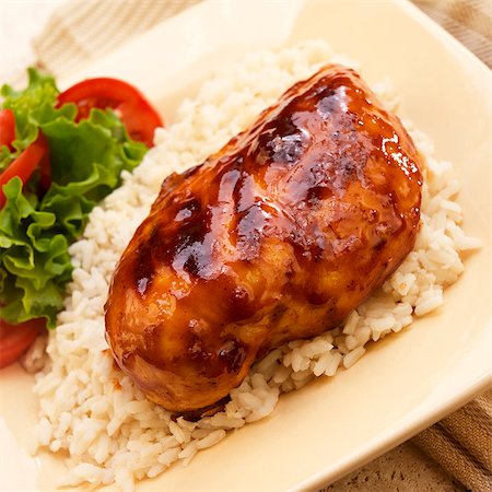 Grilled Barbecue Chicken over Rice Stock Photo - Premium Royalty-Free, Code: 659-03536178