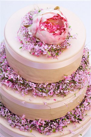 pink cake - Three-tiered cream cake with spring flowers Stock Photo - Premium Royalty-Free, Code: 659-03537625