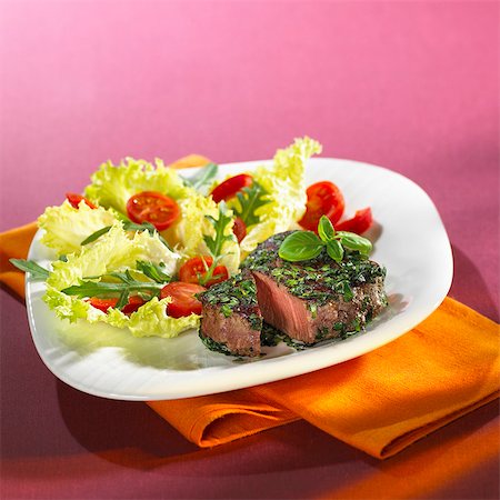 fillet beef recipes - Beef fillet with basil and salad Stock Photo - Premium Royalty-Free, Code: 659-03530168