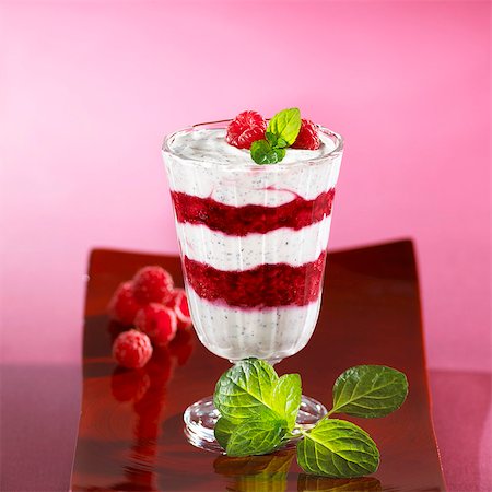 raspberry dessert - Layered raspberry and marzipan dessert in glass Stock Photo - Premium Royalty-Free, Code: 659-03530173