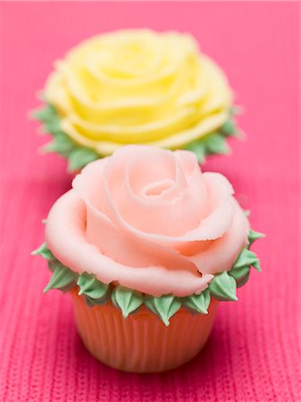 pink cupcake flowers - Rose muffins on pink background Stock Photo - Premium Royalty-Free, Code: 659-03530818