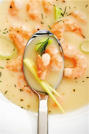 shrimp soup - Prawn soup with leeks and dill (detail) Stock Photo - Premium Royalty-Free, Code: 659-03531459