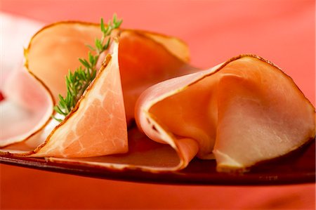 simsearch:659-03529714,k - Two slices of smoked ham Stock Photo - Premium Royalty-Free, Code: 659-03532654