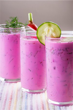 Chlodnik (cold beetroot soup, Poland) in glasses Stock Photo - Premium Royalty-Free, Code: 659-03533184