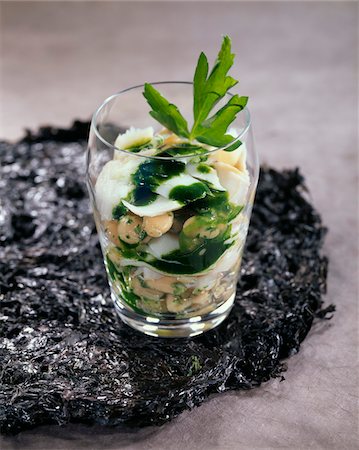 simsearch:652-05807730,k - Salt cod,Soissons bean and parsley juice Verrine Stock Photo - Premium Royalty-Free, Code: 652-05807745