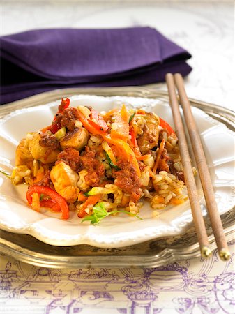 simsearch:652-05807446,k - Rice with chicken,tomato,red pepper and ginger Foto de stock - Sin royalties Premium, Código: 652-05808064