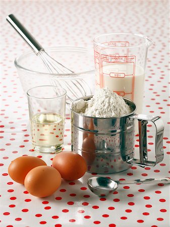 eggs milk - Ingredients for pancakes Stock Photo - Premium Royalty-Free, Code: 652-05808636