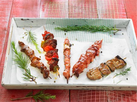 skewer bbq nobody - Assorted brochettes Stock Photo - Premium Royalty-Free, Code: 652-05809181