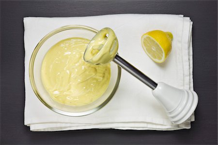 side dishes overhead - Making homemade mayonnaise with a blender Stock Photo - Premium Royalty-Free, Code: 652-05809588