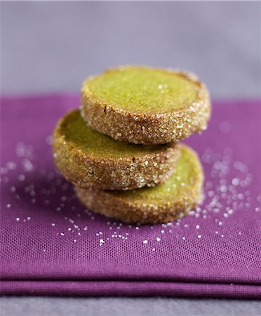 Green tea shortbread cookies coated with crystallized sugar Stock Photo - Premium Royalty-Free, Code: 652-06819366