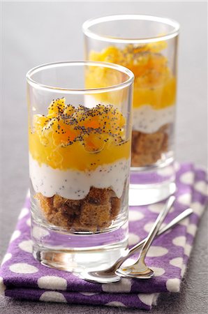 simsearch:652-03804695,k - Layered gingerbread,yoghurt and orange Verrines with poppyseeds Stock Photo - Premium Royalty-Free, Code: 652-07655435