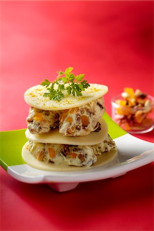 simsearch:652-07655419,k - Cheese,celeriac and dried fruit mille-feuille Stock Photo - Premium Royalty-Free, Code: 652-07656243