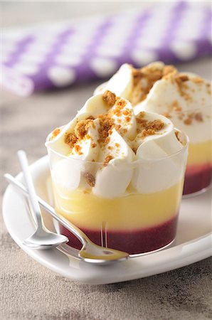 simsearch:825-07077477,k - Blackcurrant,lemon curd and whipped cream desserts Stock Photo - Premium Royalty-Free, Code: 652-07656359