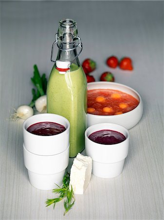 simsearch:652-07655572,k - Melon,zucchini and strawberry gazpacho Stock Photo - Premium Royalty-Free, Code: 652-07656392