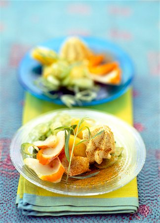 simsearch:652-01667486,k - Warm potato and haddock salad, whipped curry cream Stock Photo - Premium Royalty-Free, Code: 652-01667732