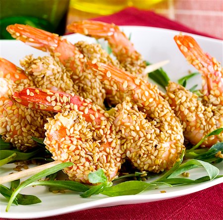 Shrimp and sesame brochettes Stock Photo - Premium Royalty-Free, Code: 652-01669731