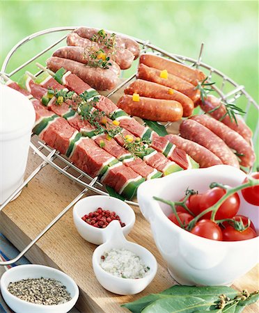 simsearch:652-02222448,k - Selection of raw brochettes and mini sausages Stock Photo - Premium Royalty-Free, Code: 652-01669852