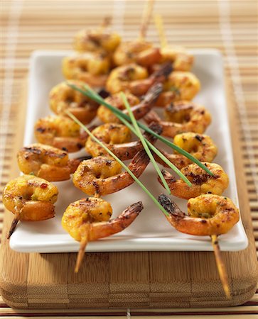 shrimp kebab - shrimp curried brochettes Stock Photo - Premium Royalty-Free, Code: 652-01670023
