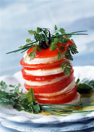 simsearch:652-02221388,k - Tomato,fresh Tomme and pistou mille-feuille Fotografie stock - Premium Royalty-Free, Codice: 652-02221854