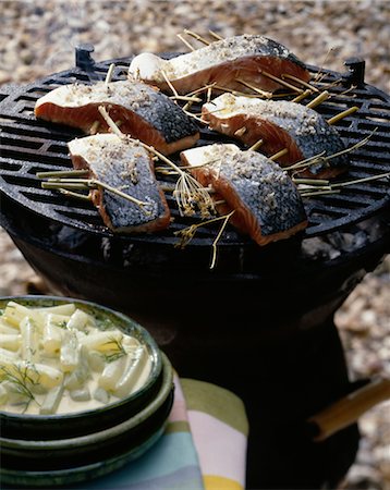 salmon on grill - Grilled salmon Stock Photo - Premium Royalty-Free, Code: 652-03634781