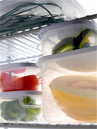 Tupperwares full of fresh products in the refrigerator Stock Photo - Premium Royalty-Free, Code: 652-03635618