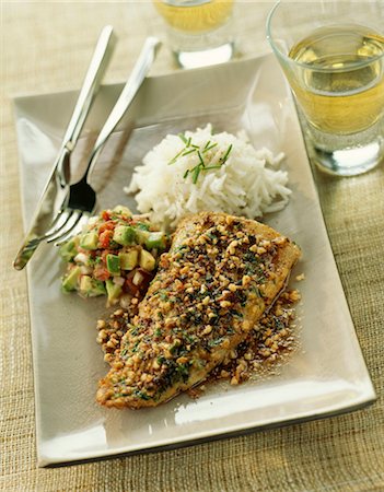 Grouper with peanut crust and white wine Stock Photo - Premium Royalty-Free, Code: 652-03635728