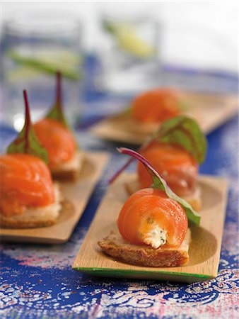 simsearch:652-03802768,k - Smoked salmon,cream cheese and dill canapés Stock Photo - Premium Royalty-Free, Code: 652-03804203