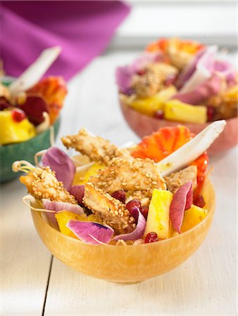 simsearch:652-03804686,k - Chicken,coconut,pineapple and orange salad Stock Photo - Premium Royalty-Free, Code: 652-03804260