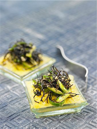 sea weed - Arame seaweed and polenta Tapas Stock Photo - Premium Royalty-Free, Code: 652-03804936