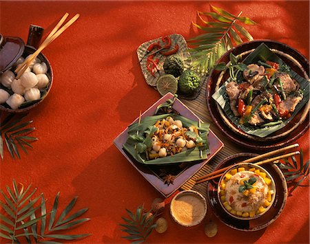 Chinese menu:Braised pork fillet,chinese pearls and imperial mango rice Foto de stock - Sin royalties Premium, Código: 652-03800073