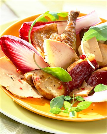 simsearch:652-03803311,k - Young pigeon salad with cep mushrooms and foie gras Stock Photo - Premium Royalty-Free, Code: 652-03800137