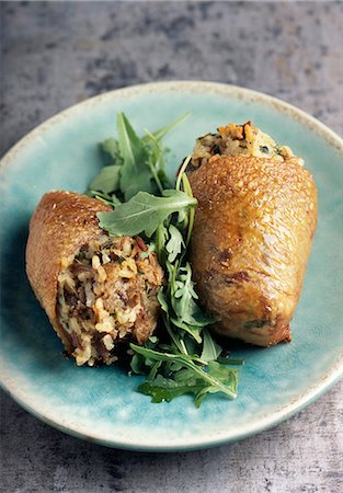 preserved meat - Duck neck stuffed with risotto and rocket Stock Photo - Premium Royalty-Free, Code: 652-03800699