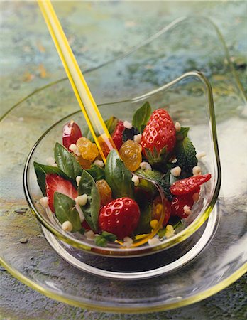 simsearch:652-03802005,k - Strawberry fruit salad with basil and mint Stock Photo - Premium Royalty-Free, Code: 652-03801636