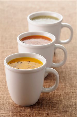 pumpkin soup - Assorted creamed soups Stock Photo - Premium Royalty-Free, Code: 652-03802109