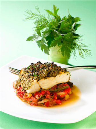 Thick piece of bass with herb crust Stock Photo - Premium Royalty-Free, Code: 652-03803360