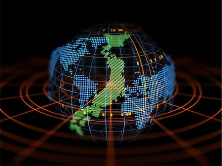 Japan and World Map Reflected at 3D Monitor Foto de stock - Sin royalties Premium, Código: 669-09146180