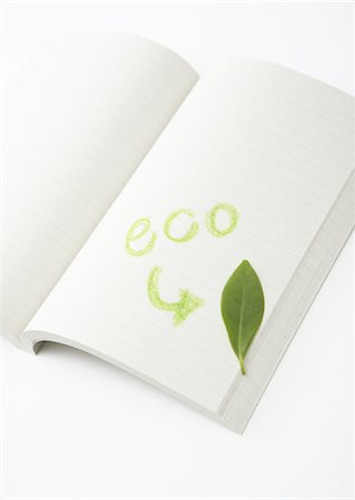 ecology - Opened notebook and paper leaf Stock Photo - Premium Royalty-Free, Code: 670-05652645