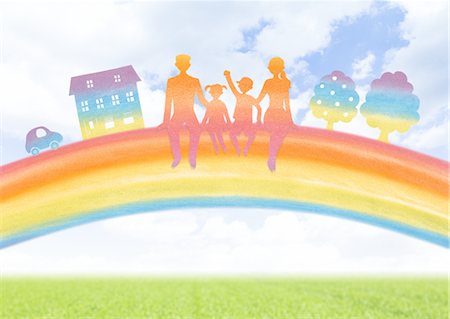 Family sitting on the rainbow Foto de stock - Sin royalties Premium, Código: 670-05854803
