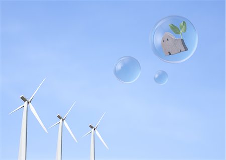 Wind power plants and eco house Stock Photo - Premium Royalty-Free, Code: 670-03886197