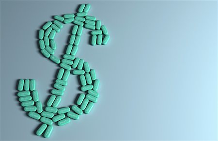 Multiple green pills forming the shape of a dollar Stock Photo - Premium Royalty-Free, Code: 671-02102525