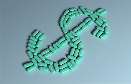 Multiple green pills forming the shape of a dollar Stock Photo - Premium Royalty-Free, Code: 671-02102652