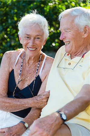 portrait and woman and closeup and arms - Portrait of a senior couple sitting outdoors Stock Photo - Premium Royalty-Free, Code: 673-08139236