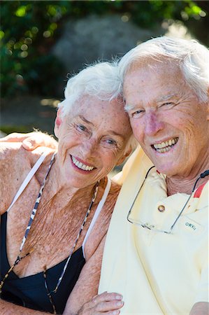 portrait and woman and closeup and arms - Portrait of a senior couple sitting outdoors Stock Photo - Premium Royalty-Free, Code: 673-08139237